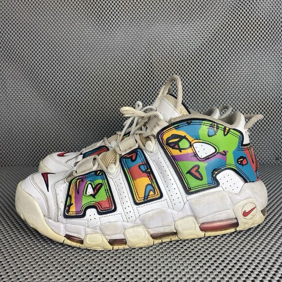 Nike Air More Uptempo Peace Love Swoosh Sneakers Mens 11.5 White Lace Up Logo main image 6